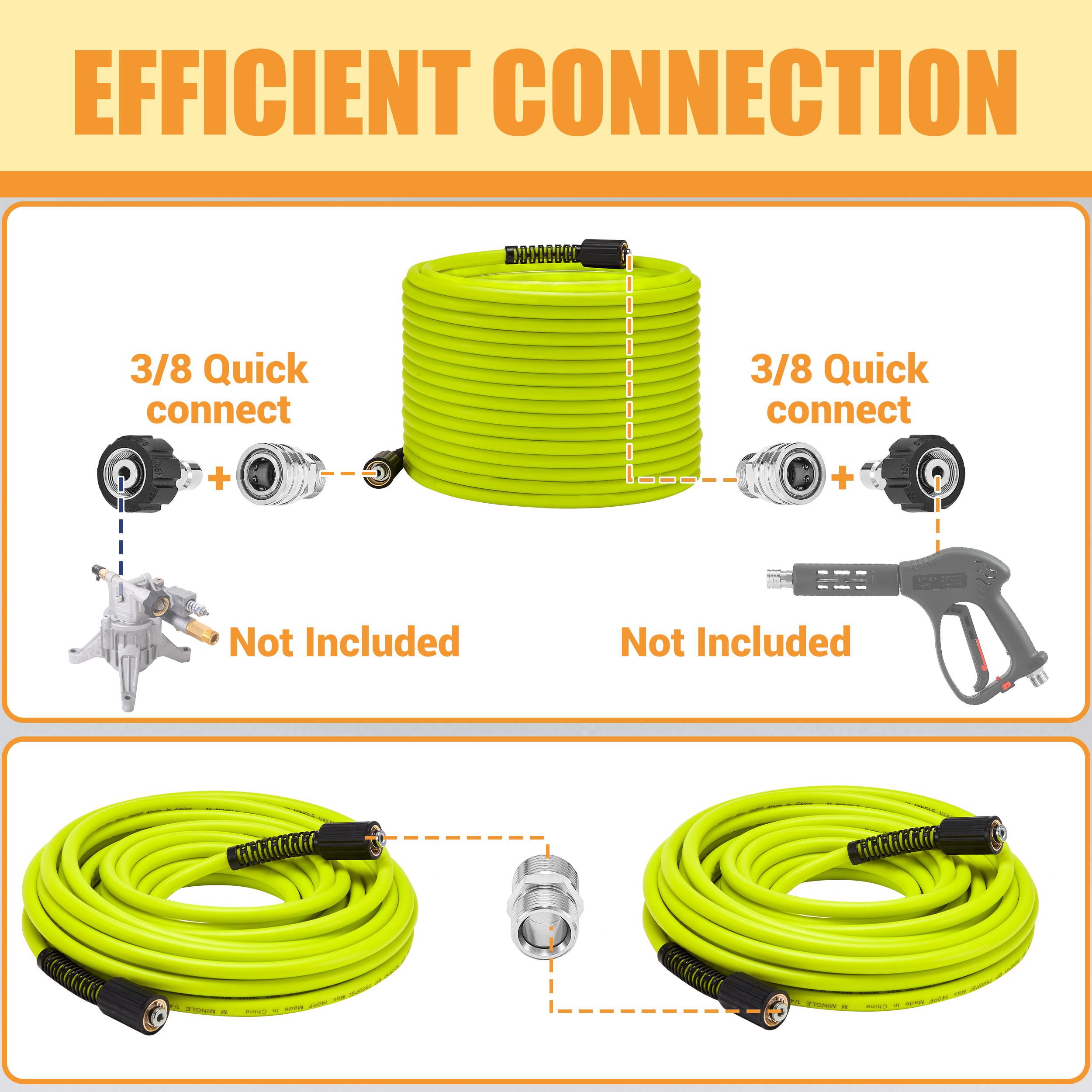 M MINGLE Pressure Washer Hose 100 FT x 1/4" - Replacement Power Wash Hose with Quick Connect Kits - High Pressure Hose with M22 14mm Fittings - 3600PSI，Christmas gifts