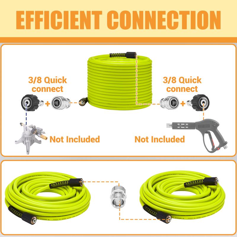 M MINGLE Pressure Washer Hose 100 FT x 1/4" - Replacement Power Wash Hose with Quick Connect Kits - High Pressure Hose with M22 14mm Fittings - 3600PSI，Christmas gifts