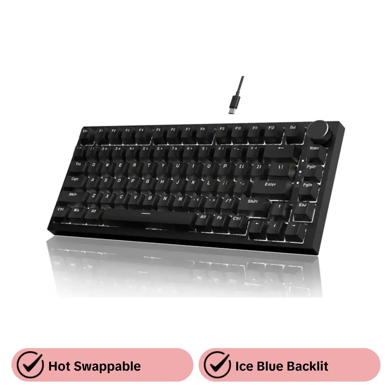 A.JAZZ x Attack Shark AK820 Wired Mechanical Gaming Keyboard 75% Hot Swappable, Gasket Structure Keyboard, Gasket Mounted with Knob, Socket& 5-Layer Noise Absorbing Foams,82 Keys,Ice Blue Backlit, NKRO Blue Switch for PC/Win/Mac, Pc Accessories Gaming