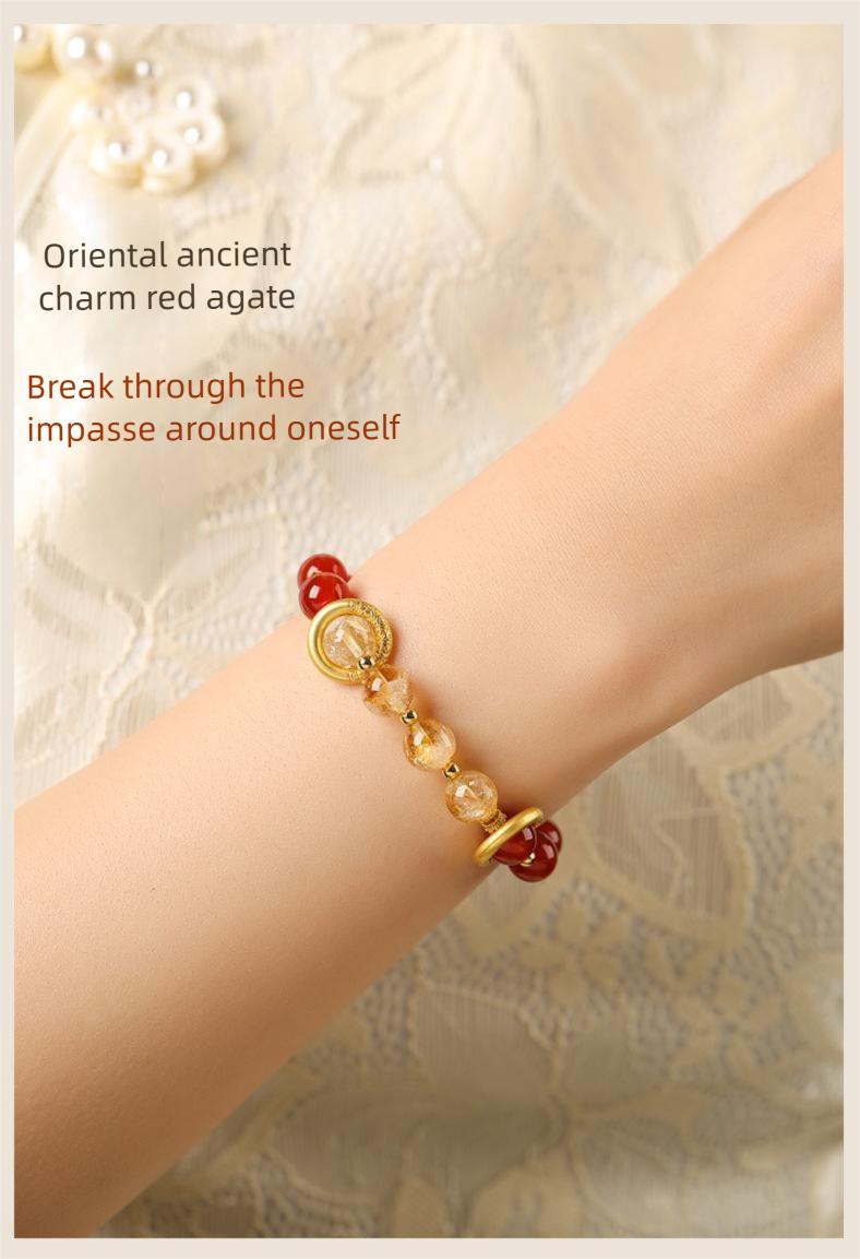 [Fortune Turner] crystal bracelet, red agate yellow citrine tiger eye, unisex, daily wear gift, natural stone gold sand ring, good luck peace success symbol