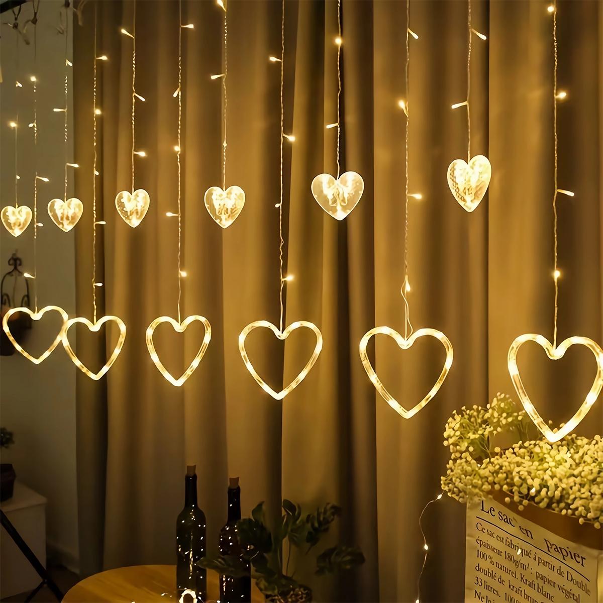 Valentine's Day LED Heart Curtain Light, Hanging Romantic Atmosphere Lamp for Bedroom Living Room Proposal Holiday Party Decoration, LED Lights