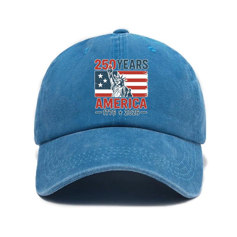 2026 New Trendy Versatile American Independence 250th Anniversary Printed Washed Vintage Soft Top Outdoor Sunshade Baseball Cap
