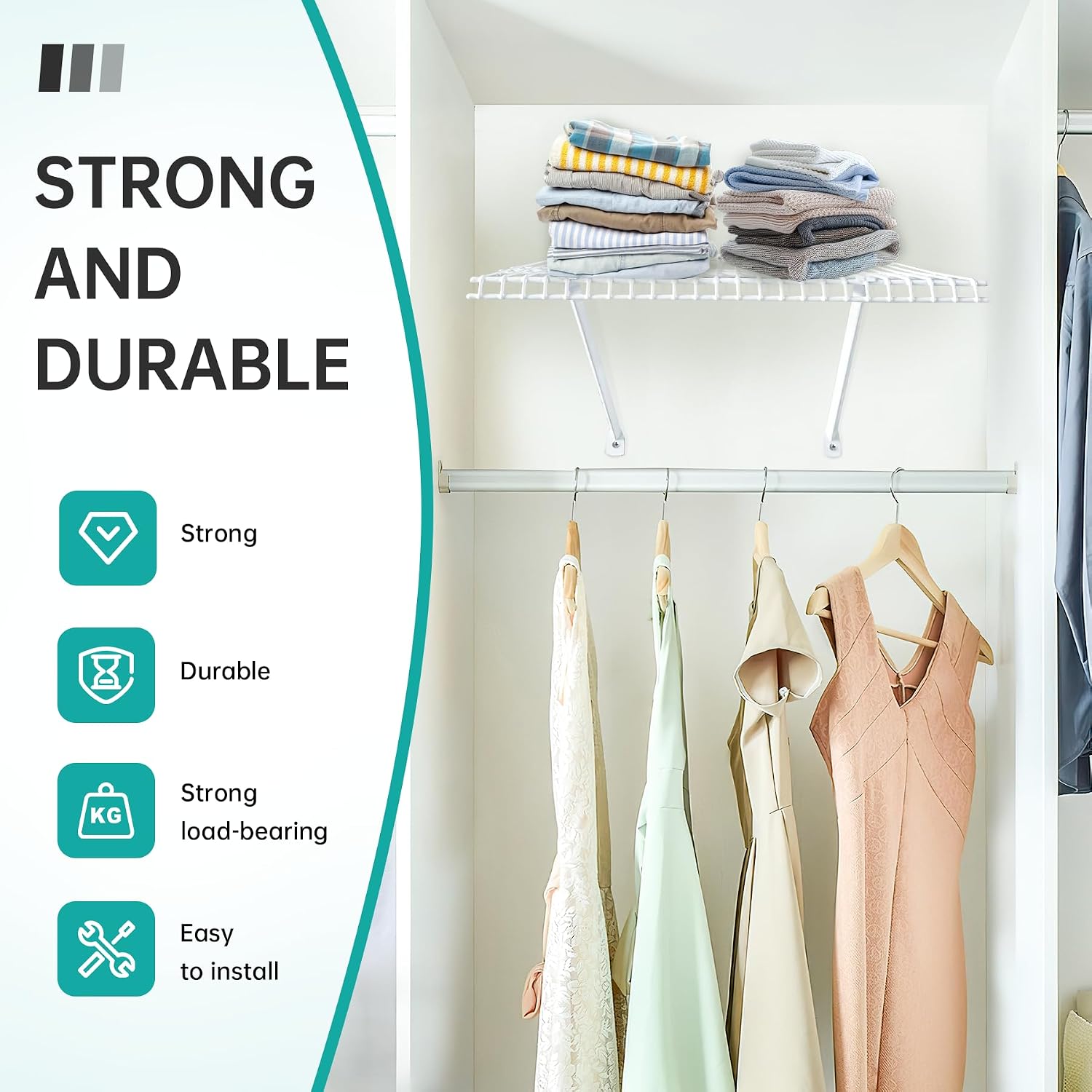 2 Pack 12 Inch Wire Shelf Brackets,White Closet Support Bracket with Anchors and Screws,Metal Wire Shelf Brackets Accessories for Closet Wire (Classical, Count, 2)