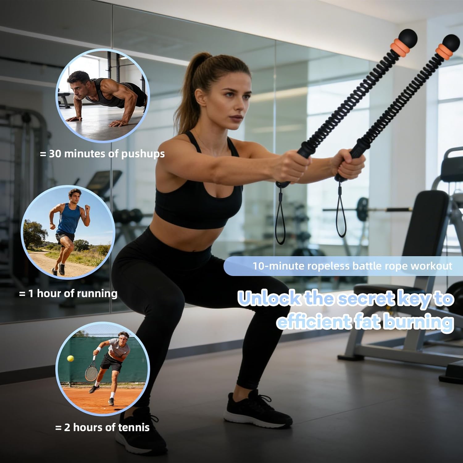 Cordless  Ropes with Adjustable Resistance Springs - Weighted Ropeless  Rope for  Gym Exercise, Portable Workout Equipment for Strength  & Cardio Fitness Orange& Black