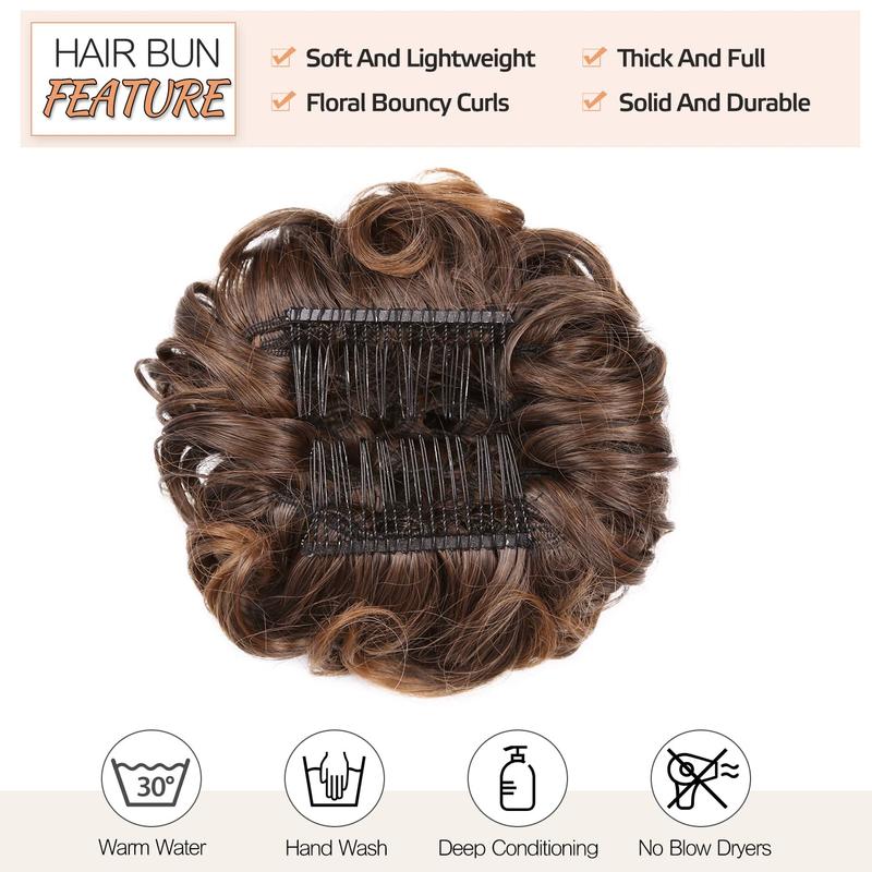 90G Short Messy Curly Hair Bun Extension Easy Stretch Synthetic Hair Combs Clip In Ponytail Extension Scrunchie Chignon Ponytail Hairpieces