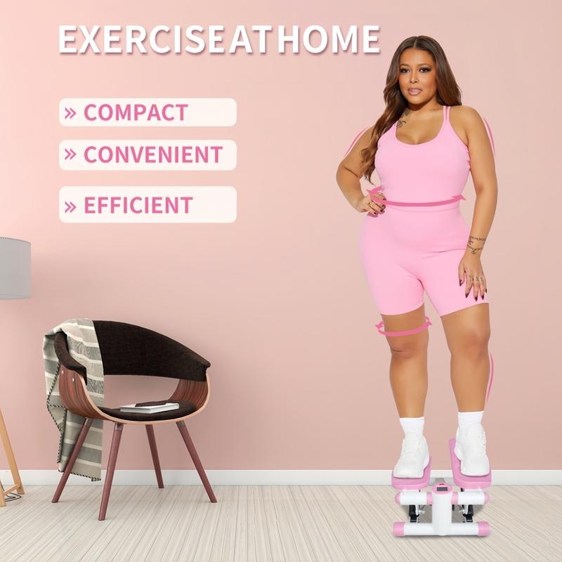 Mini Stepper with Resistance Band, Home Stepper for Full Body Workout with LCD Display Pink