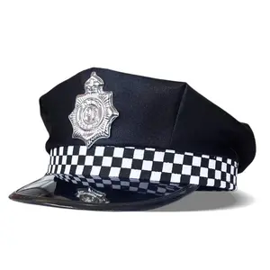 Adult Police Hat Octagonal Flat Top Hat Role Play Fun Props U.S. Police Hat Uniform Accessory Halloween Mardi Gras Party
