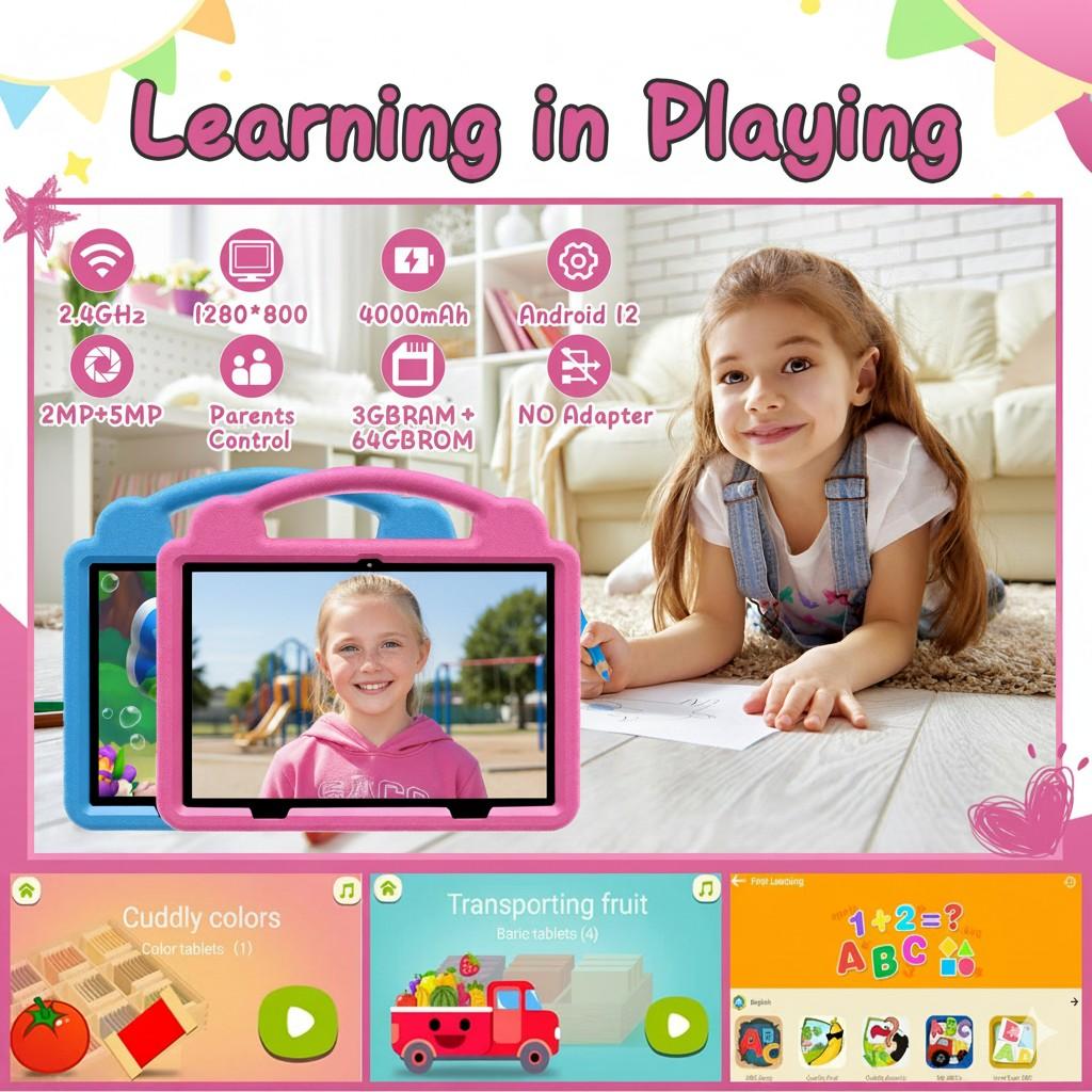 Android Tablet Learning & Entertainment Machine, Anti-Drop Case, Iwawa Software, No Adapter Needed, Holiday Gift Option