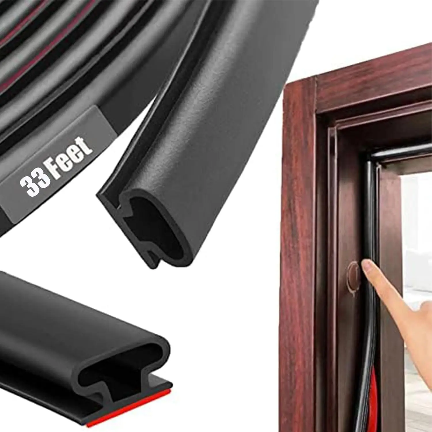 GJANSH Black Rubber Weather Stripping Door Seal Strip, D Shape Door Weather Seal Strip, Self-Adhesive Soundproofing Frame Insulation Tape for Doors Frame/Window Seal,Blocks Cold Drafts Noise