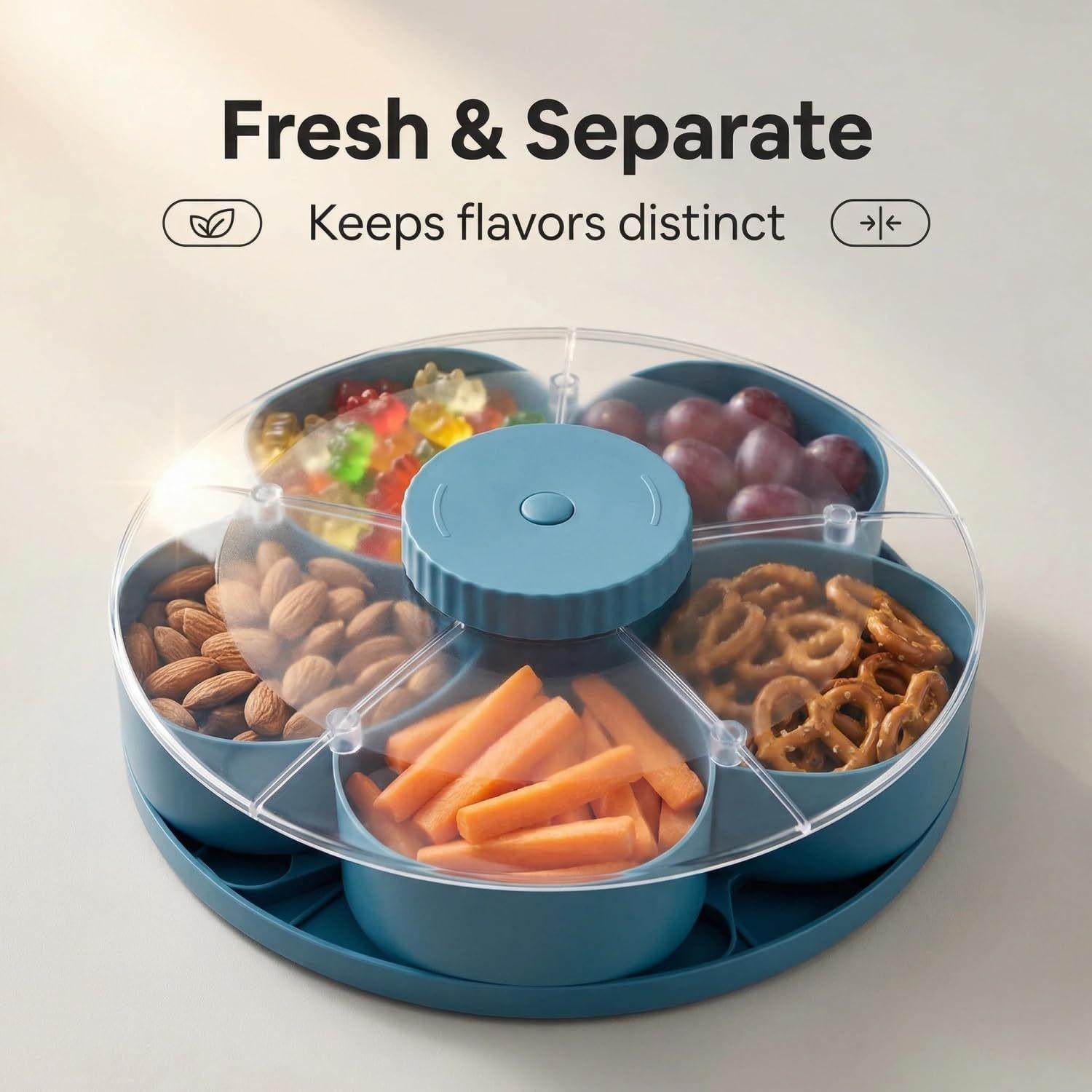 Stackable Snack Box Container with Lid, Rotating Round Vegetarian Tray, Portable Fruit Candy Storage for Kitchen, Party, Travel, Picnic
