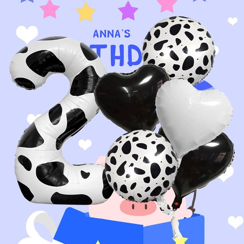 Unique Cow Print Number Heart Foil Balloons, Luxury Series Multi Shape Kit, Wedding Bridal Party Decor, Grand Event & Celebration