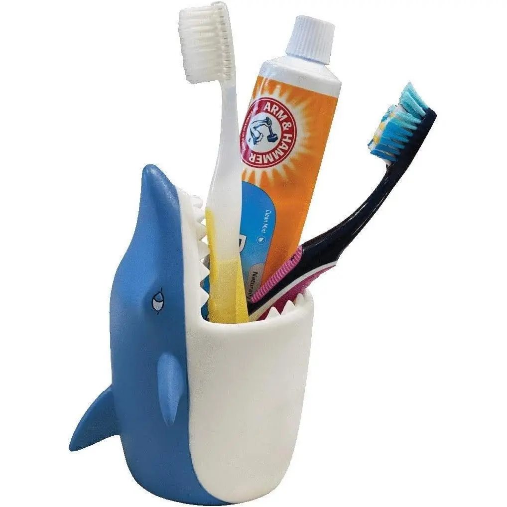 Kids Toothbrush Holder Organizer – Durable Silicone Animal Tooth Brush Holder – Easy to Clean Toothbrush and Toothpaste Holder – Bathroom Toothbrush Holders - Shark