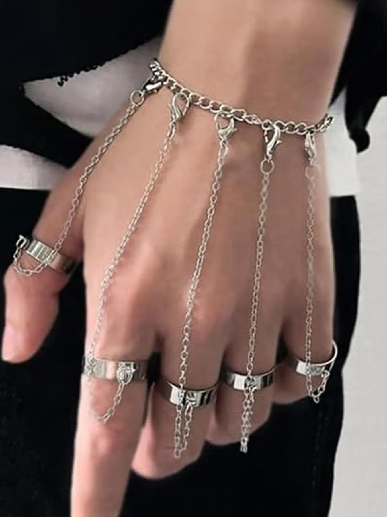 Punk Tassel Bracelet with Slave Finger Rings, Gothic Hand Harness Hip Hop Kurapika Chain for Women, Stylish Accessory, Bracelet Set, Punk Style Jewelry, Gothic Witch Jewelry, Fashionable Jewelry