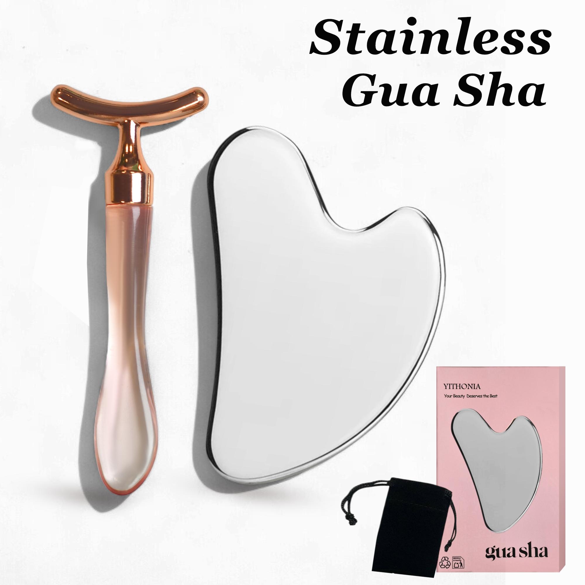 Stainless Steel Gua Sha Scraper Set, Metal Eye Massager Stick, Facial Sculpting Skincare Tool, Women Gift, Includes Storage Bag, Skin Care Tools