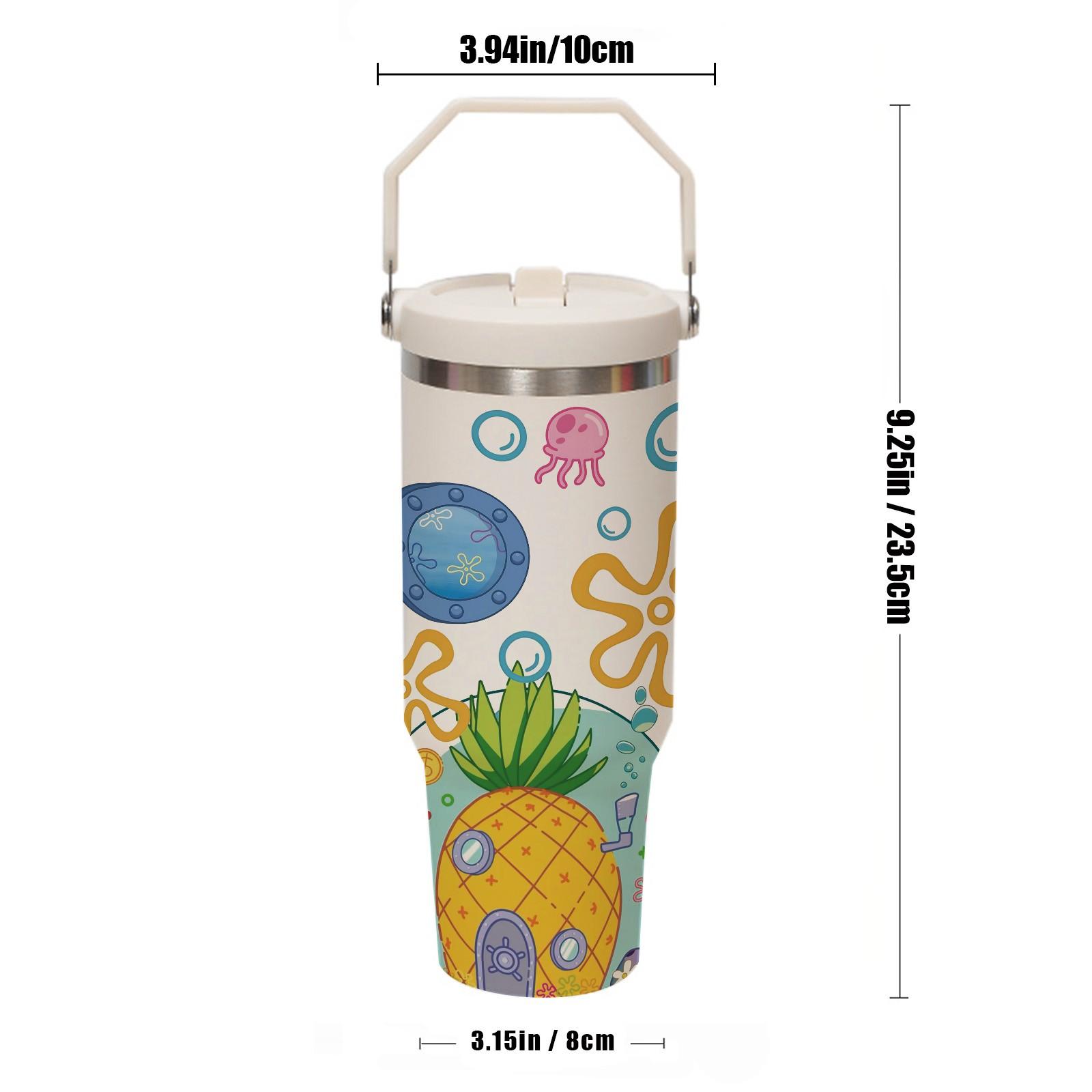 1 Pc Vacuum Mug 30oz Skinny Tumbler With Handle And Lid, Double Wall Insulated Cup, Leak Proof Thermal Mug, Keeps Hot 12 Hours Cold 24 Hours, Cartoon Ocean Style Travel Mug For Coffee Tea, Gift For Women Men Cute Daily Use Holiday