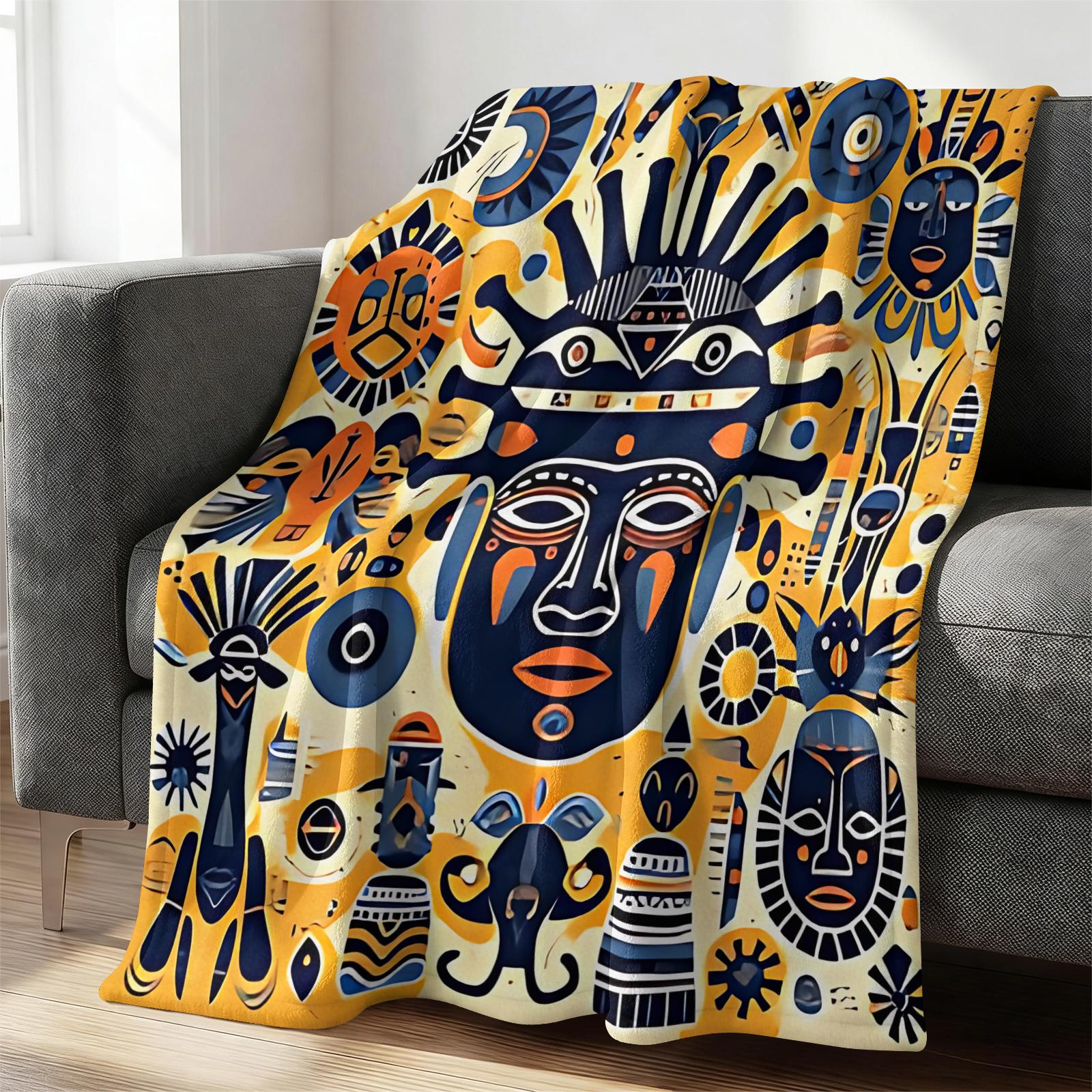 1 Pcs Boho Tribal Print Flannel Blanket, Ethnic Aztec Pattern Throw Blanket, Ultra Soft Fluffy Warm Blanket, Vivid HD Digital Print, Perfect Cozy Gift Blanket for Sofa, Bed, Dorm, Camping, Travel, All Season Use