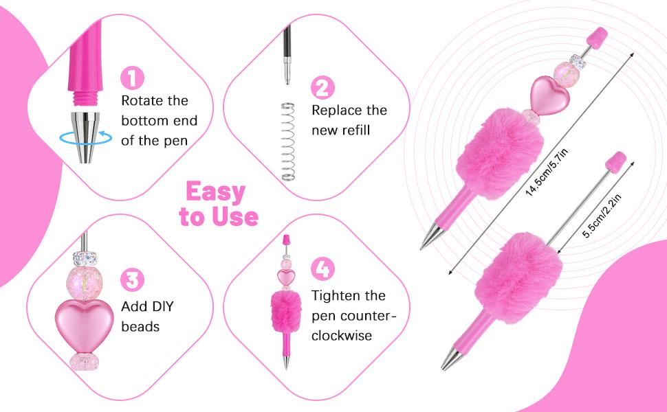 18-Piece Fluffy Beadable Retractable Ball Point Pens, 18-Color Cute Plastic Beaded Black Ink Writing Tools, DIY Office School Supplies, Christmas Unique Gifts for Colleagues, Assorted Pens & Refills, Ball Point Pens & Refills