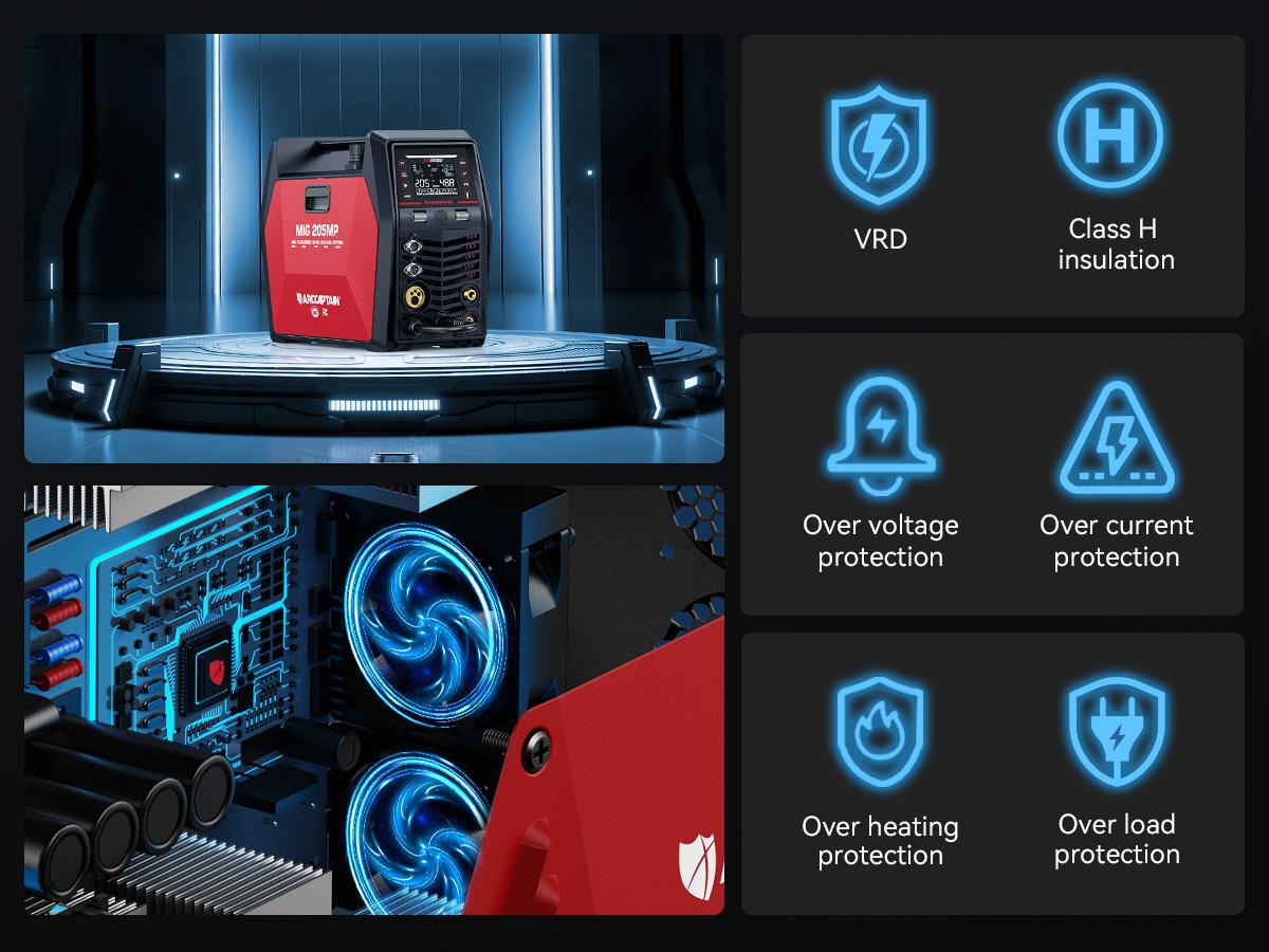 ARCCAPTAIN MIG205MP MIG Welder, All-in-One iControl APP Control Plasma Cutter/Pulsed MIG/Flux Core/Spool Gun/Pulsed HF TIG/Lift TIG/Clean/Stick Aluminum Welding Machine 120/240V Dual Voltage Multiprocess Welders Black Friday, Christmas Gifts for Men/Dad