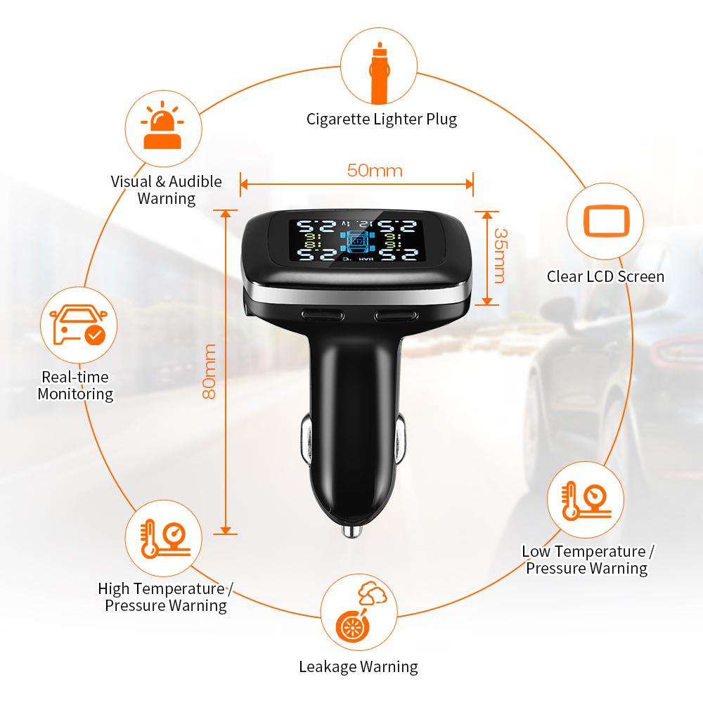 Wireless Tire Pressure Monitoring System Joysync C100 Alarm Powered HD LCD Color Display Real-Time Tire Pressure TPMS Monitoring