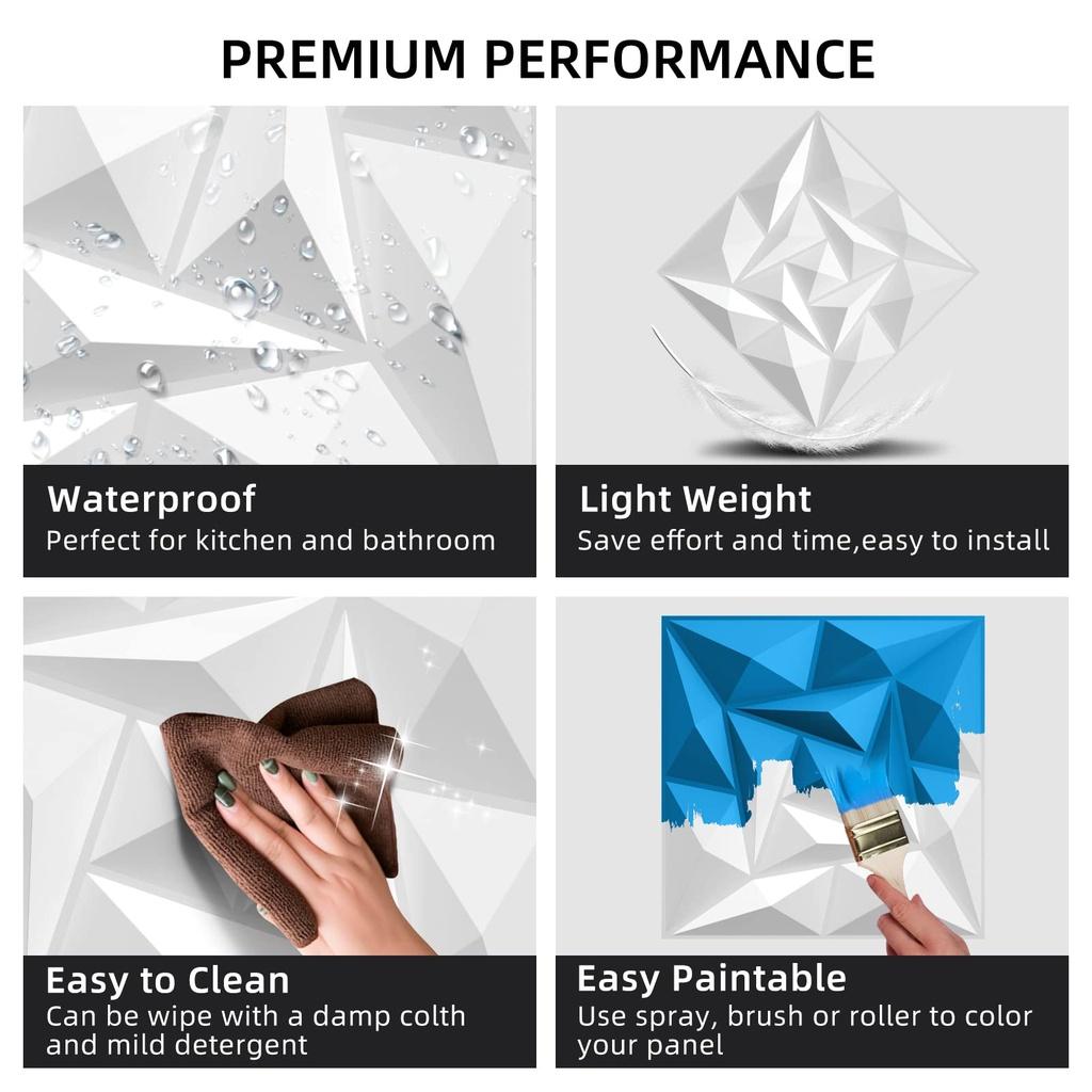 3D Diamond Pattern Wall Panel for Indoor Wall Decoration, Durable PVC Material, Perfect for Home Living Room & Bedroom Walls, Indoor Use, Wallboard Panel