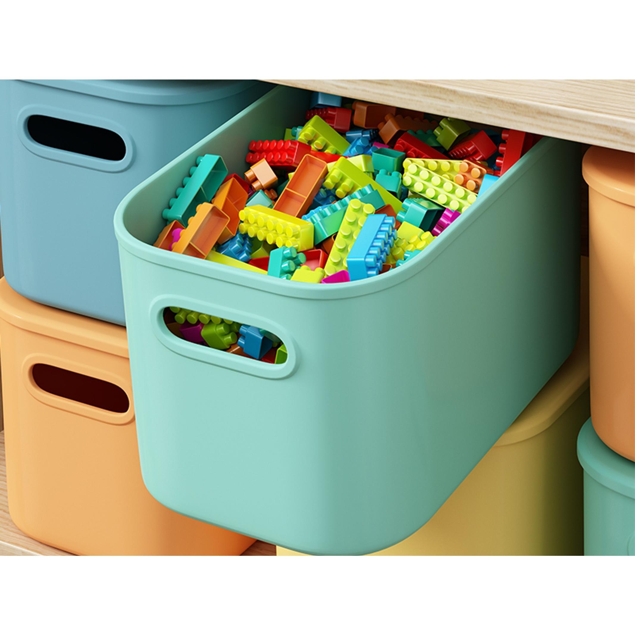 8-Pack Plastic Colorful Stackable Storage Bins with Lids & Handles - Home Organiser for Cabinet, Laundry Room, Shelves; 9.85x6.9x5.7in Craft/Snack Storage Containers