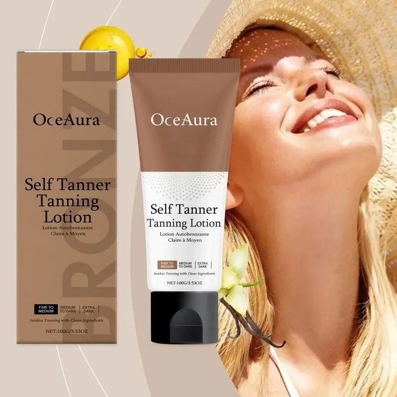 OceAura 100g Self Tanning Bronzing Cream, Moisturizing Body Lotion with Gentle Herbal Essence, Achieve Natural Radiant Sun Kissed Glow, Hydrating Tanning Cream for Even Bronze Complexion, Daily Body Care for Soft Skin