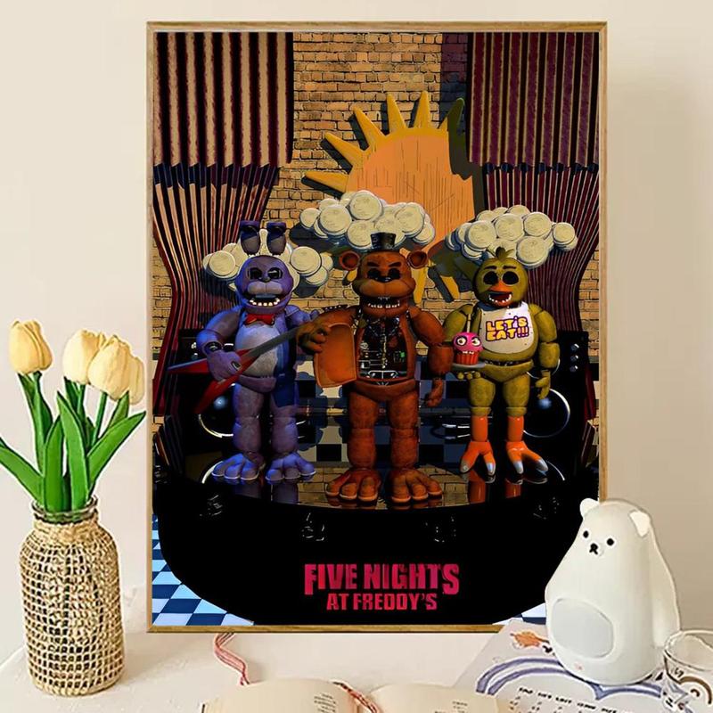 Five N-nights at Freddy's Poster Sticky Wall Art Printing Waterproof Modern Aesthetic Home Living Bedroom Decor Trendy Room Decoration Gift Durable High Quality