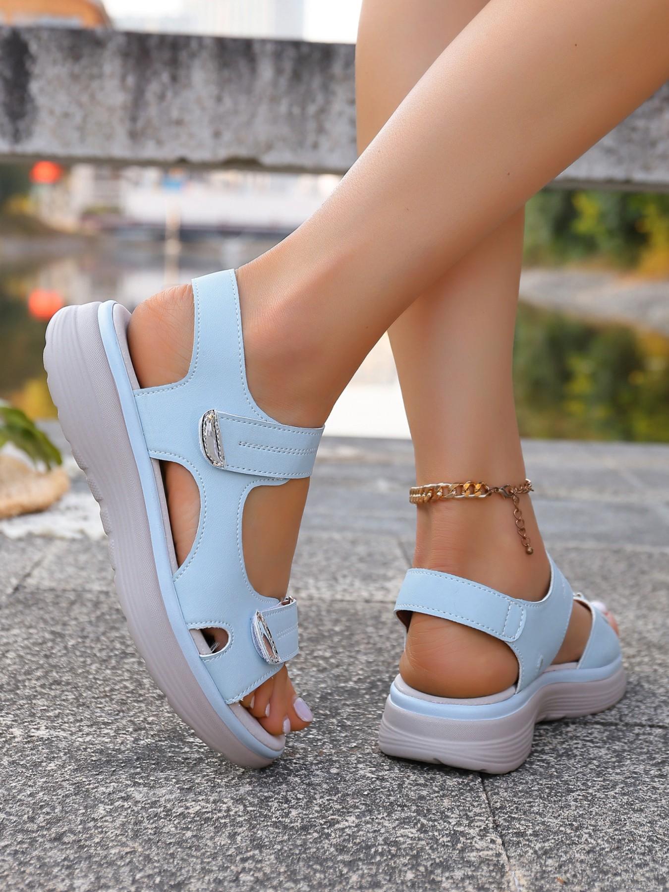 2026 Women's Summer New Comfortable Wedge Heel Thick Sole Sandals, Fashion Casual Hollow Out Breathable Ladies Sandals, Velcro Beach Sandals
