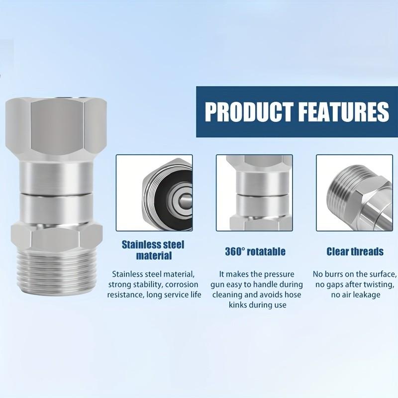 High Pressure Washer Rotating Adapter, M22-14mm/15mm to M22 Anti-Twist Connector, 360 Degree Rotation, for Water Gun, Hose