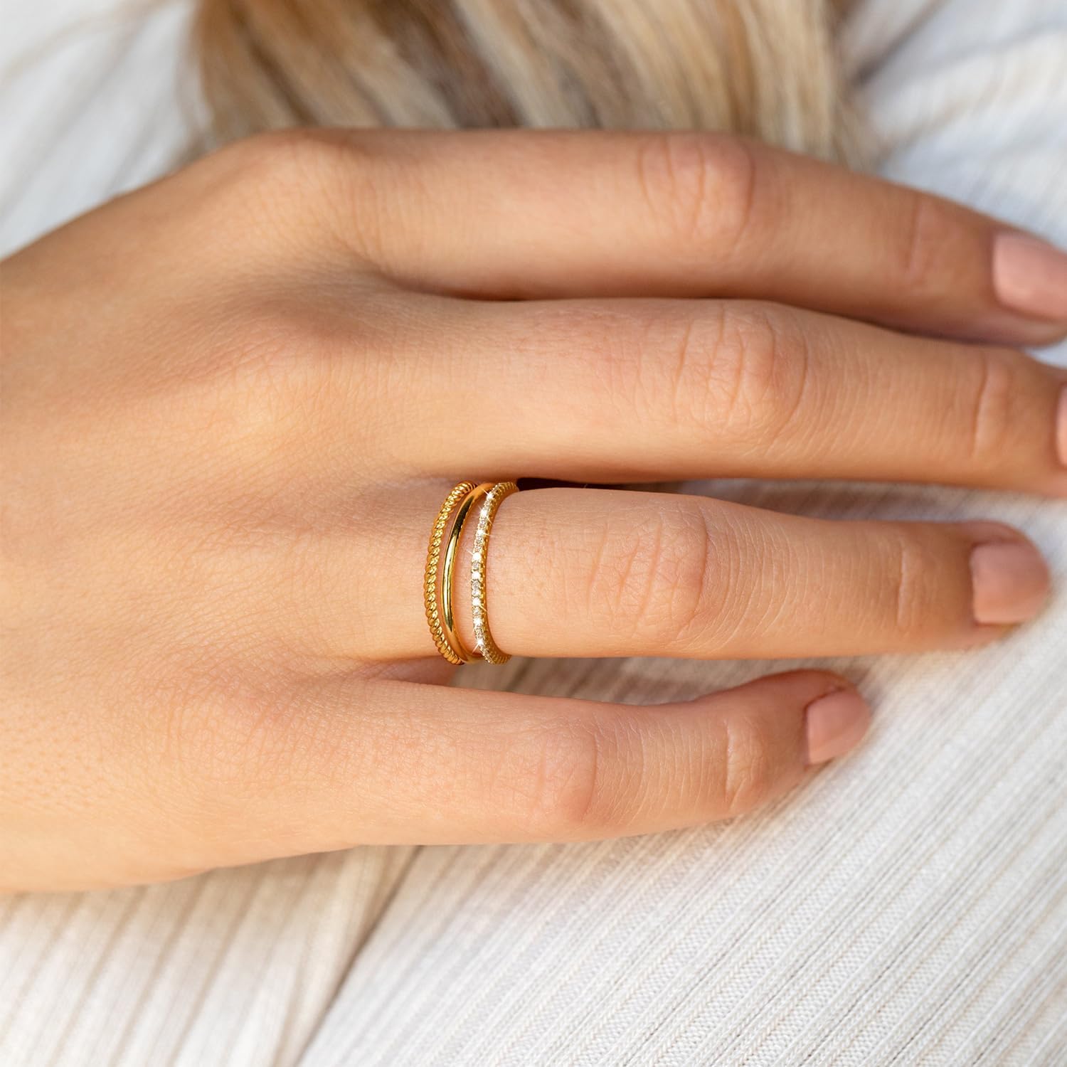 Tewiky 3PCS Rings For Women Stackable Thin Rings For Women Wedding Rings Non Tarnish Wedding Bands Aesthetic Jewelry Size For 5-12