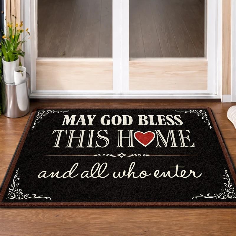 God Bless This Home Christian Inspirational Doormat Flannel Surface Non Slip Rubber Backing Durable Machine Washable Multipurpose Floor Mat Ideal For Indoor Living Room Bedroom Office Bathroom Balcony Corridor Outdoor Porch Home Decor Non-Slip Treads