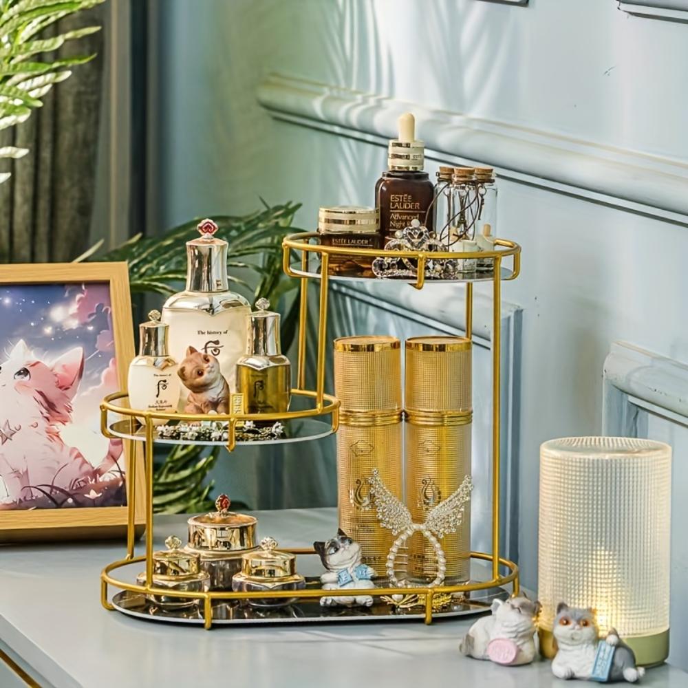 1Pc Light Luxury Bathroom Storage Rack, Countertop Makeup Organizer, Vanity Cosmetics Shelf for Washroom Desktop