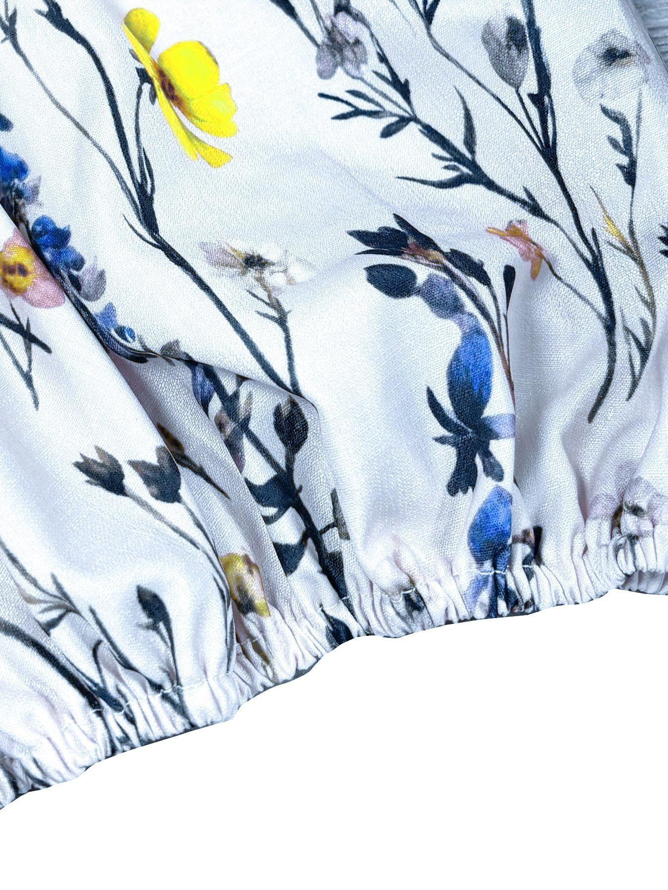 Fresh Wildflower Print V-Neck Bubble Sleeve Loose Doll Top, Casual Vacation Plus Size Shirt, Women's Fashion Blouse, Womenswear