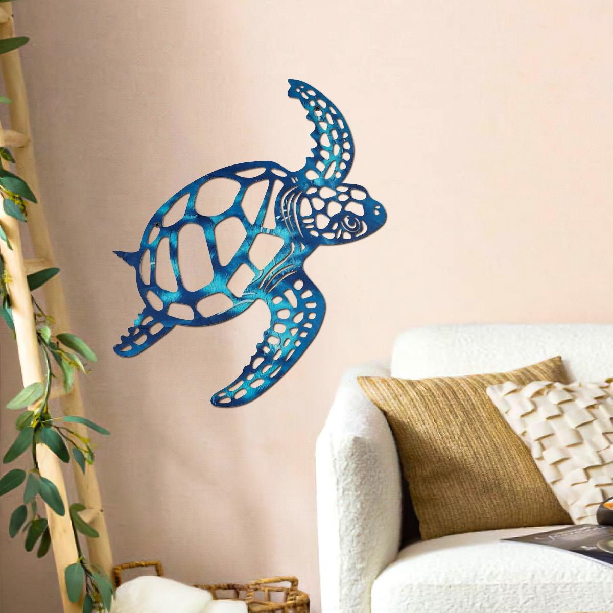 Modern Creative Iron Turtle Wall Decor, Colorful Painted Art Lines Design, Bathroom Beach Wall Tropical Ocean Wind Hanging Decoration, Modern Home Decoration