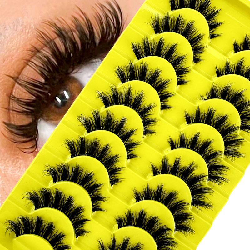 10Pairs Manga Natural Wispy False Eyelashes - Clear Band Faux Mink Lashes Cat-Eye Shape, Natural Look For Halloween Cosplay Manga Everyday Glam - Reusable, Comfortable, Beginner Friendly cute  lashes
