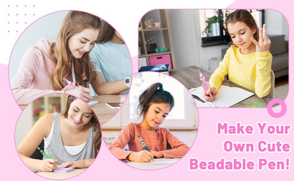 18-Piece Fluffy Beadable Retractable Ball Point Pens, 18-Color Cute Plastic Beaded Black Ink Writing Tools, DIY Office School Supplies, Christmas Unique Gifts for Colleagues, Assorted Pens & Refills, Ball Point Pens & Refills