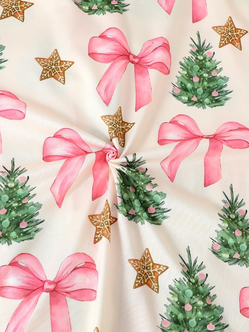 3-Piece Women's Autumn Winter Pajama Set, Long Sleeve Button-Up with Christmas Tree Print, Includes Long Pants & Shorts, Comfortable for All Seasons