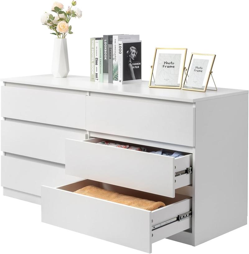 Karlhome Dresser for Bedroom,55'' Modern Large 6 Drawer Dresser with Deep Drawer,Wide Storage Chest of Drawers,Wood Bedroom Storage Organizer Furniture for Closet