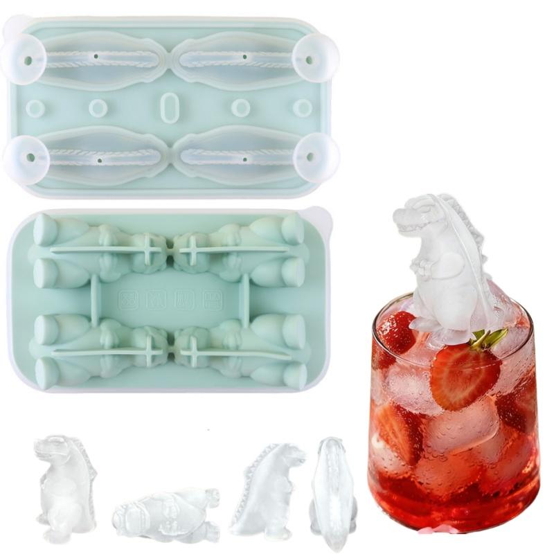 Dinosaur Ice Cube Tray, Silicone Ice Trays for Freezer, Easy Release BPA Free Mold with Lid, Perfect for Oxo Whiskey Cocktail Drinks