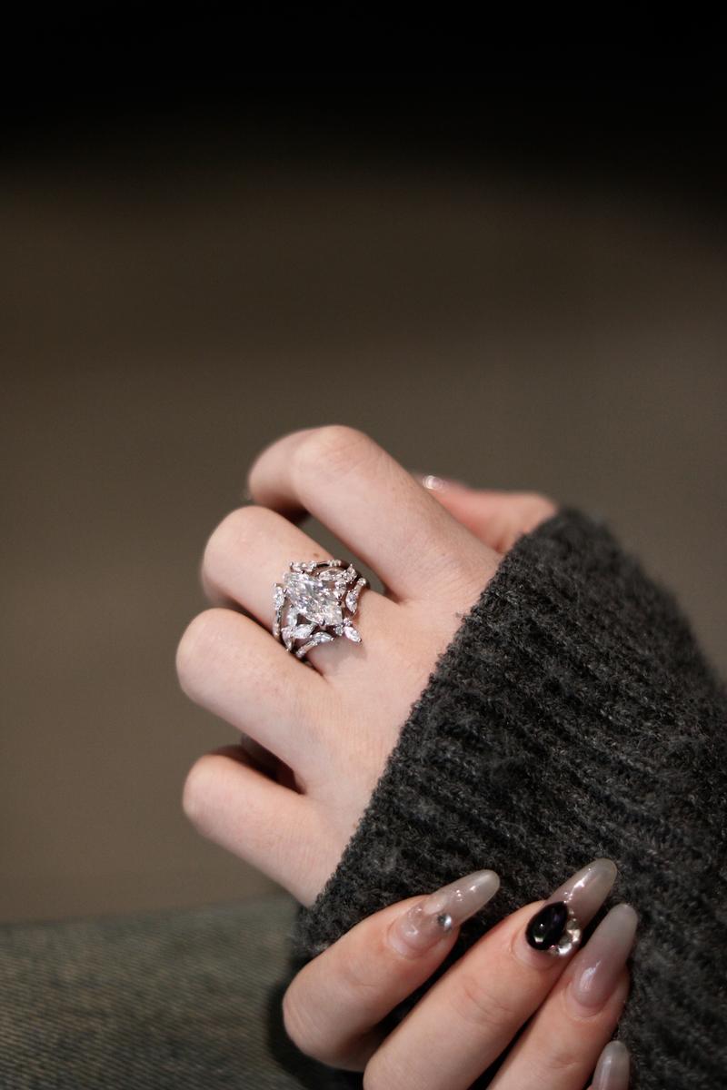 【#344 Bridal Ring】3CT vvs Synthetic Moissanite Marquise Bridal Set Rings in 925 Sterling Silver Gift for her