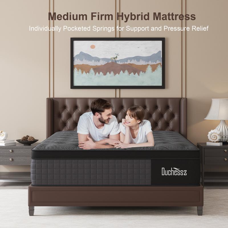 12/14 Inch Twin Full King Queen Mattress in a Box,  Hybrid Mattresses with Gel Memory Foam and Individually Pocket Innerspring Euro Top Medium Firm for Motion Isolation, Edge Support