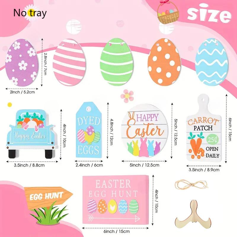 Easter Themed Tiered Tray Decoration, 1 Set Wooden Tiered Tray Decorative Ornament, Desk Centerpiece for Home Office Party