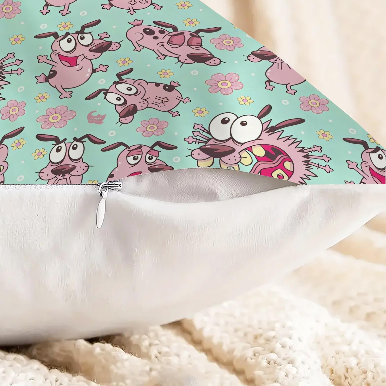 18x18 Inch Courage The Cowardly Dog Throw Pillow, Cute Mint Green Floral Cartoon Dog Decorative Cushion, Kawaii Pillow for Sofa Bed Office Living Room Bedroom, Ideal Gift for Teens Girls Adults Cartoon Fans