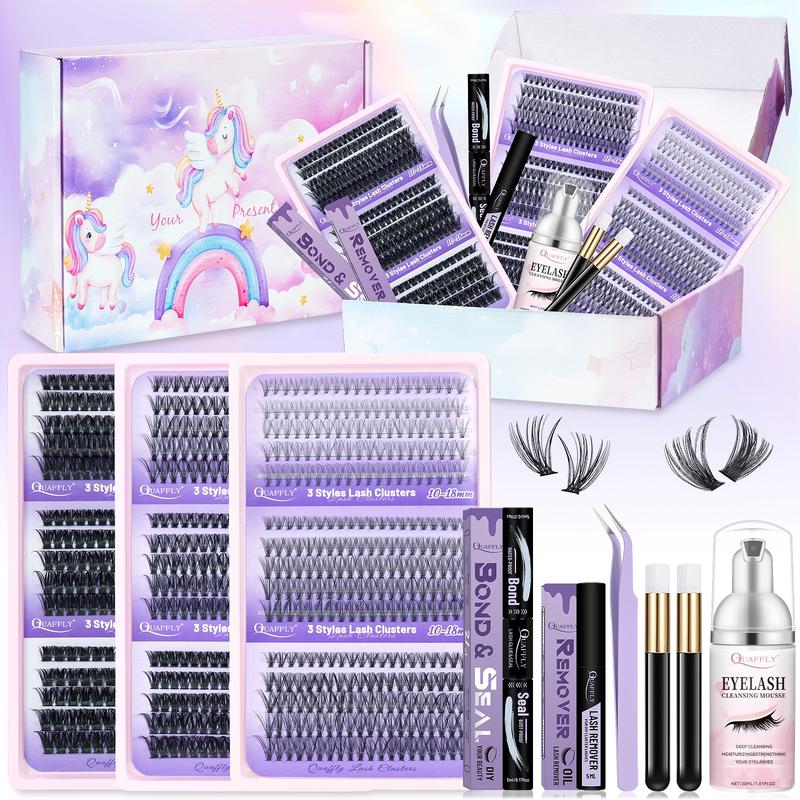 Eyelash Extension Kit, 870 Cluster 10-100D D Curl 10-18mm DIY Eyelash Extension Kit with 3 Trays Of Lashes, Lash Bond & Seal, Lash Remover, Cleansing Mousse, 2 Cleansing Brushes, Lash Tweezer, Cosmetic