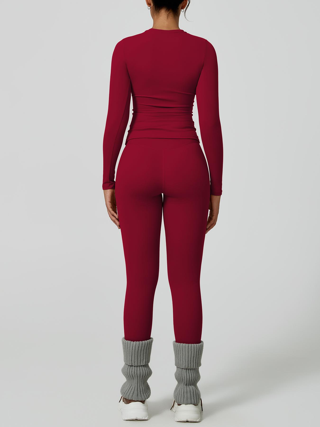 Women's Solid Long-Sleeve Tee & High-Waist Leggings Set, Sporty Round Neck Top & Skinny Pants 2-Piece Set for Gym Workout and Running, Ladies Fall & Winter Sportswear, Sports Fitness Wear, Workout Running Outfits