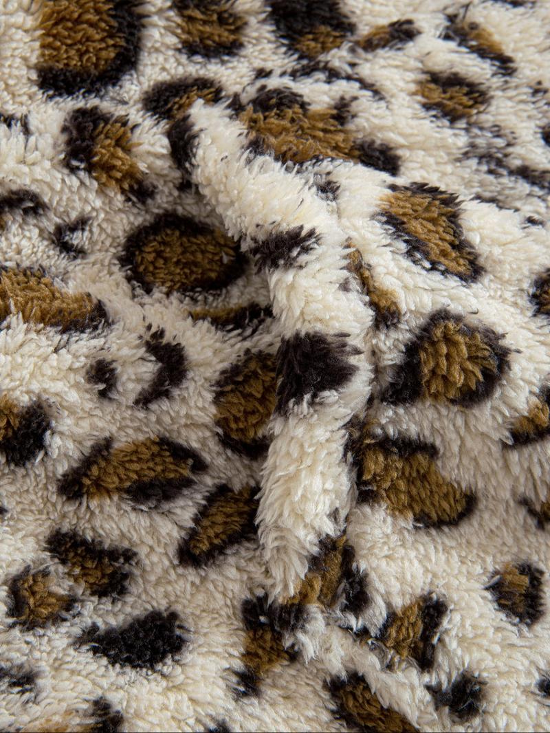 Men's Leopard Print Pocket Half Zip Plush Sweatshirt, Loose Casual Long Sleeve Drop Shoulder Fuzzy Pullover for Winter, Fashion Men's Clothes for Daily Wear, Casual Sweatshirts