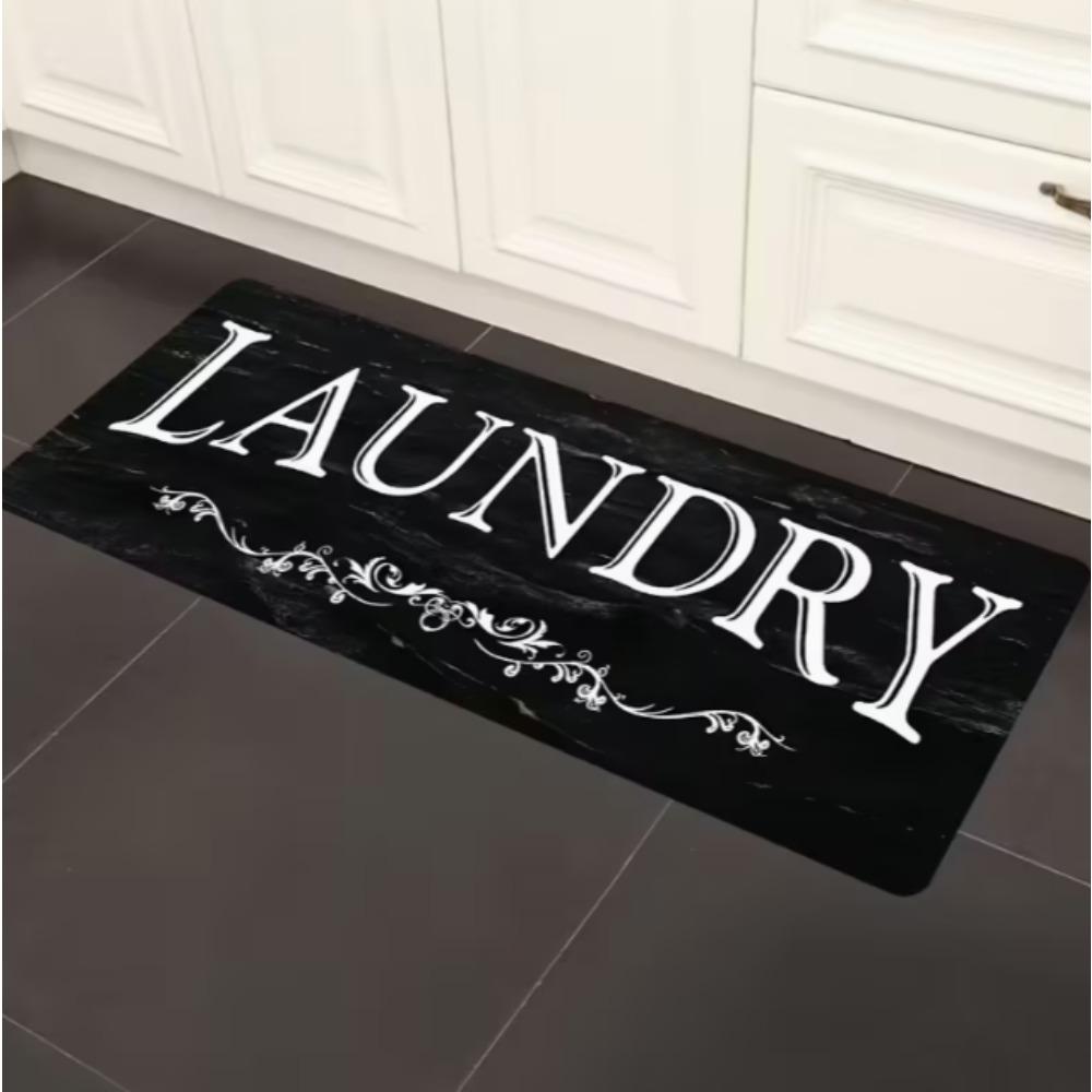 Black and White Text Pattern Floor Mat Suitable for Laundry Room Floor Decoration Carpet Corridor Kitchen Comfortable Soft Standing Mat