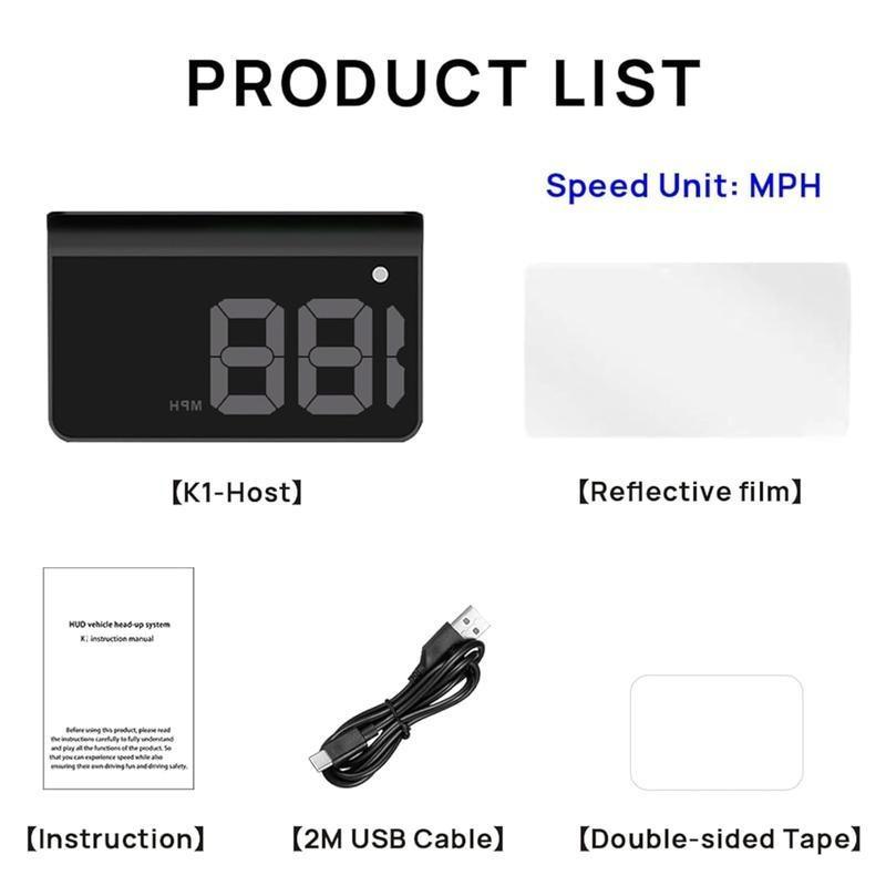 Universal Car Windshield Speedometer Projection Hud, 3.5 Inch Obd GPS Digital Speed Display, Compass Direction & Time, Speed Warning