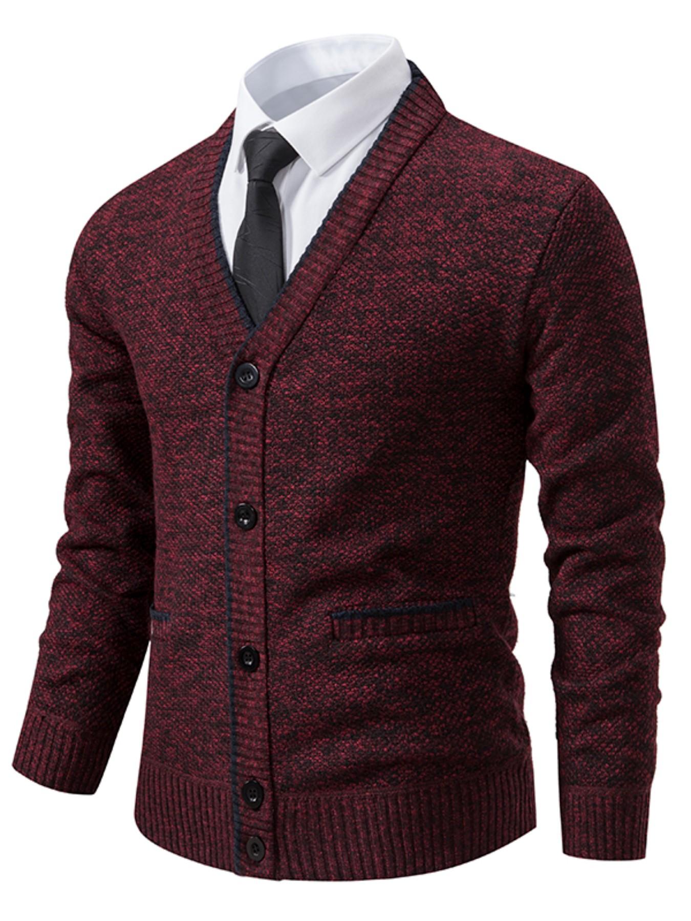 Knit Cardigan, Long Sleeve, Thickened Mixed Fabric, V-Neck Single Button Design, Pocket Detail, Fall & Winter Wear, Comfortable Daily, Casual, Knitwear