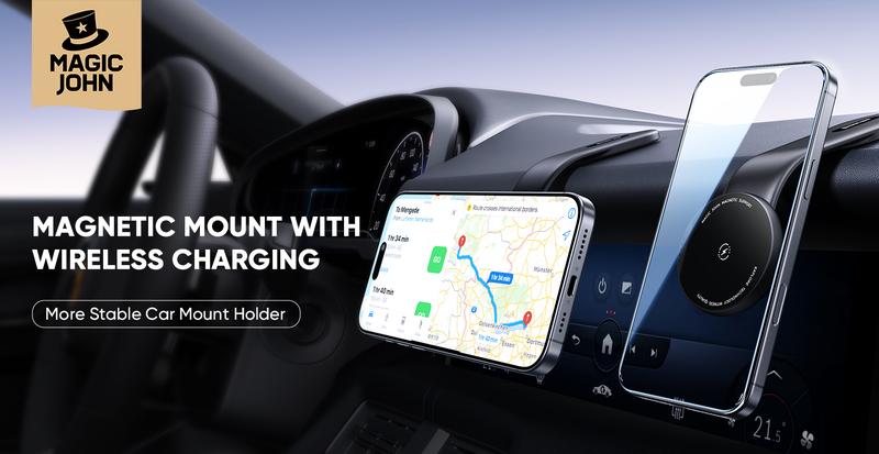 NEW - MAGIC JOHN Magnetic Car Mount – Bendable, MagSafe-compatible, strong magnet, one-hand use, air vent friendly